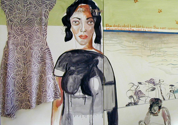 2008, Acrylic, Ink, Textile, Graphite on canvas